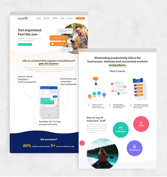 A display of Pace Creative’s work for CharliAI by incorporating colour in the background to enhance website storytelling.